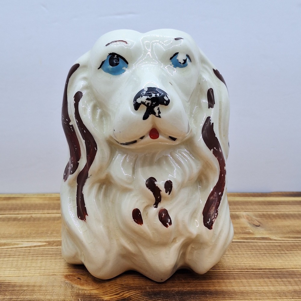 Vtg Cocker Spaniel Dog Head Bust‎ Cream Color Pot Vase Planter 6" USA 15/L